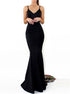 Mermaid Spaghetti Straps Backless Sexy Black Satin Prom Dress LBQ3638